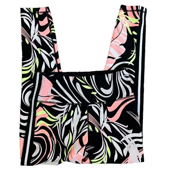 DKNY Sport Leggings Leaf Paradise Pink White Green Small - Picture 2 of 3